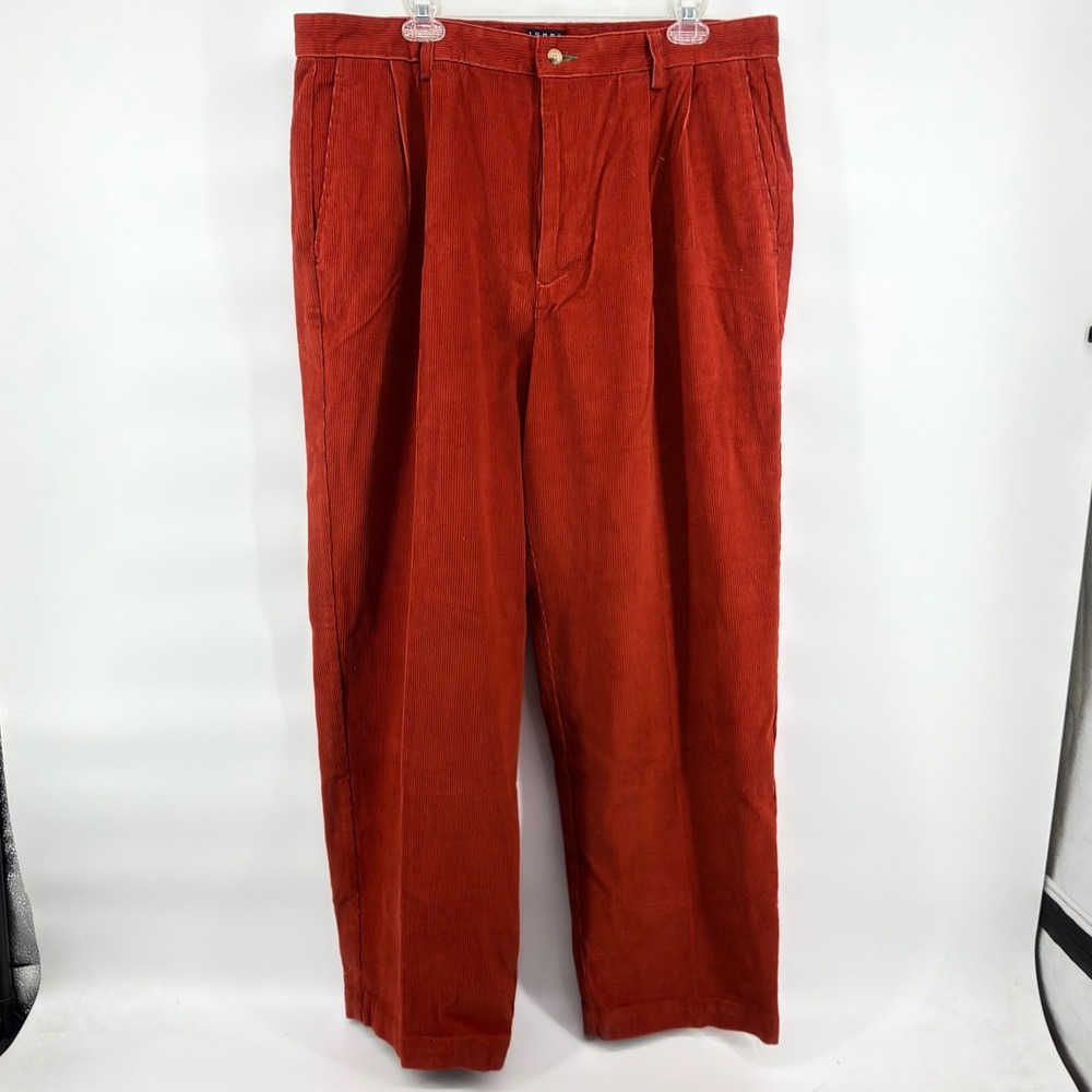 Tommy Hilfiger Vintage 90s Corduroy Pants Mens 38x30 Pleated Rust Orange Crest